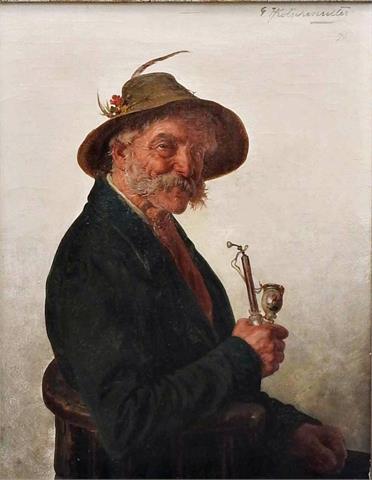 Hugo Kotschenreiter (1854 Hof – 1908 München), Sitzender alter Bauer mit Pfeife