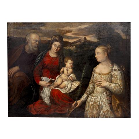 Altmeisterliches Gemälde Jesuskind mit Eltern und Königin