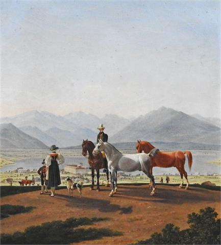 Wohl Wilhelm von Kobell, Vornehmer Herr zu Pferde im Gespräch mit einer jungen Bäuerin