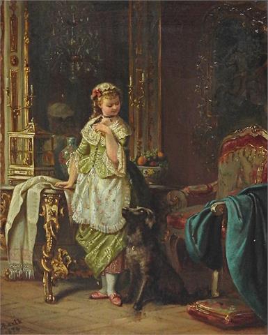 Wohl Anna Barth (1832-1912 ), Mädchen in der Stube mit Hund