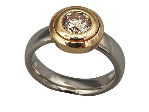 Palladium Ring mit Diamant in bicolor