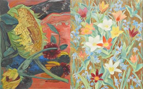 Martha Roth-Silberhorn (geb. 1920), Konvolut aus 1 Blumengemälde und 1 Blumenaquarell