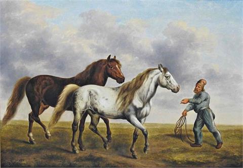 Carl Hess (1801 Düsseldorf – 1874 Bad Reichenhall), Zwei Pferde mit Pferdeknecht