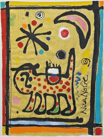 Nina Nolte (1957 El Salvador), Abstrakte Darstellung einer Katze unter einem Halbmond