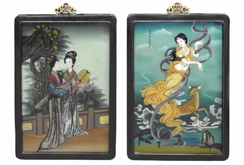 Unbekannter Künstler, Paar Hinterglasbilder mit Darstellungen aus der chinesischen Mythologie