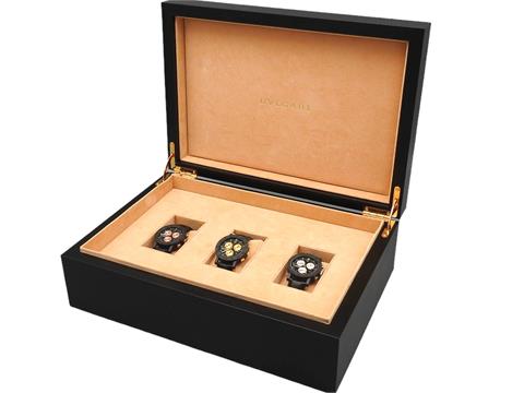 Bulgari Sammler Box mit 3 Bulgari Chronometer Carbongold