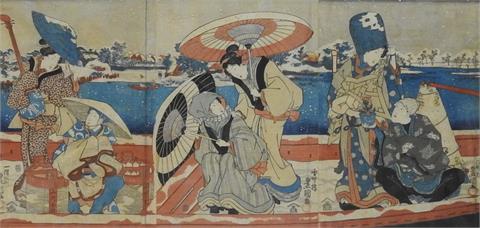Utagawa Kunisada (Honjo, Edo 1786 – Edo 1865), Holzschnitt Traditionelle Bootsfahrt
