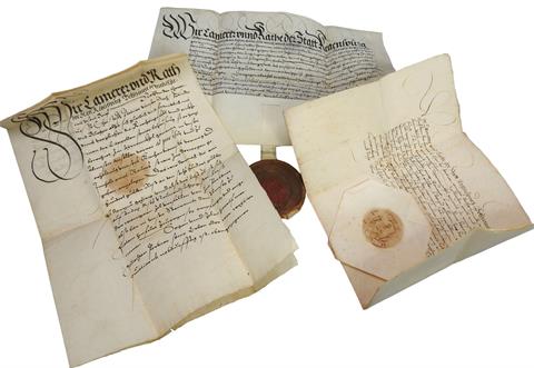 3 Urkunden aus den Jahren 1555 bis 1569 zur Profanierung der Andreaskapelle d. Hauses Heuport
