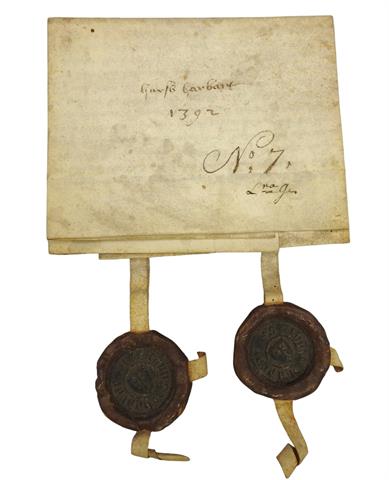 Urkunde von 1392 über den Verkauf des Hauses Heuport