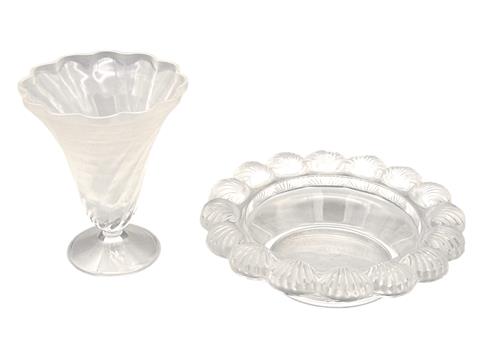 Lalique, muschelförmige Vase "Lucie" und Schale "Pornic"