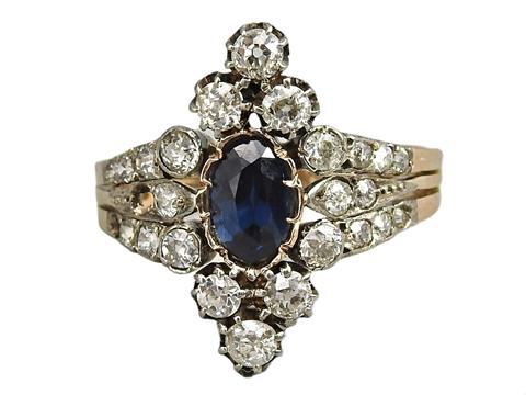 Barocker Ring mit Saphir- und Diamantbesatz