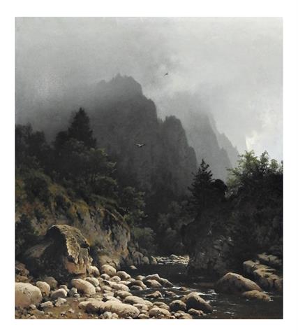 Heinrich Ludwig Frische (1831 Altenbruch – 1901 Düsseldorf), Gebirgsschlucht im Nebel