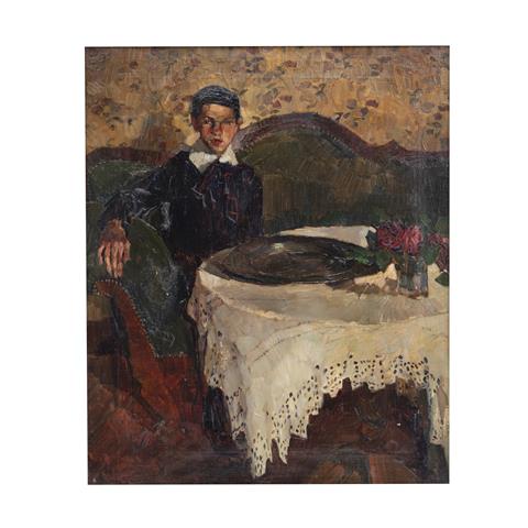 Arthur Grimm (geb. 1883 Mudau - 1948 ebenda), Knabe am Tisch