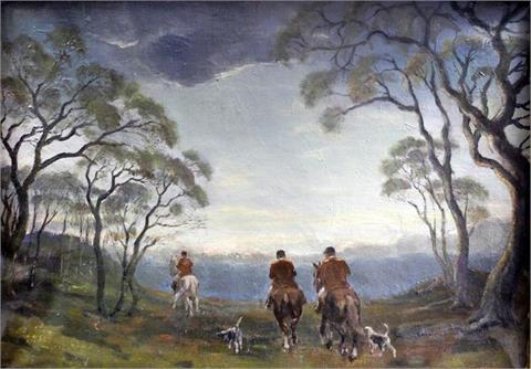 Reiter mit Hunden auf der Jagd