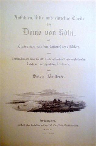Großformatiges Buch mit Ansichten, Rissen und Teilen des Kölner Doms