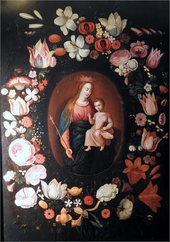 Madonna mit Jesuskind im Blumenkranz
