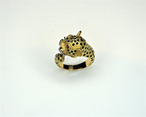 Kleiner Leoparden-Ring mit Rubinaugen