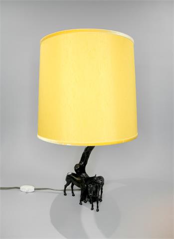 Tischlampe mit Bronzefuß im Pferde-Design