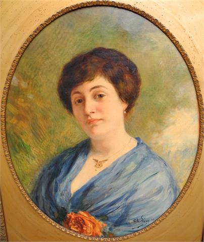 Porträt einer Dame mit roter Rose
