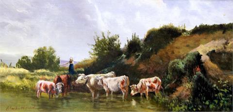 Bäuerin beim Viehtrieb