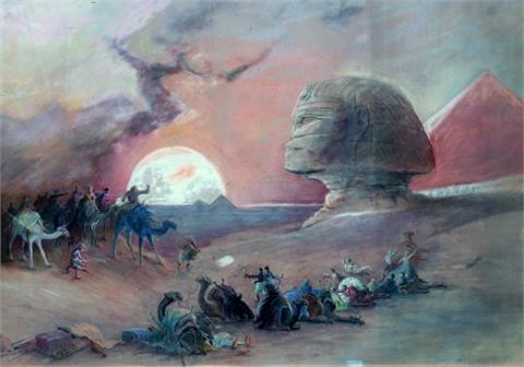Beginnender Sturm in der Wüste bei den Pyramiden von Gizeh