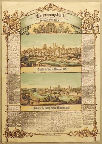 Erinnerungsblatt an die 700-jährige Jubiläums-Feier der Stadt München 1858