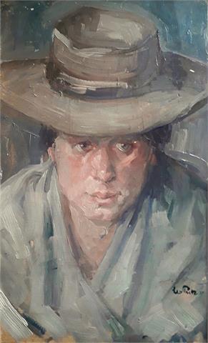 Leo Putz, Portraitstudie einer Dame mit Hut