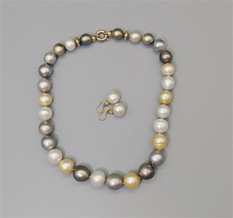 Luxuriöse Tahiti-Perlenkette und Ohrringe