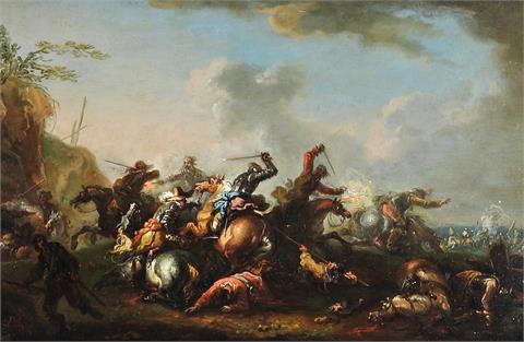 August Querfurt, zugeschrieben, Momentum einer historischen Reiterschlacht.